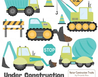 Premium Aqua Construction Clipart - Truck Clipart, Construction Clip Art, Vector Construction Trucks, Construction Equipment, Diggers