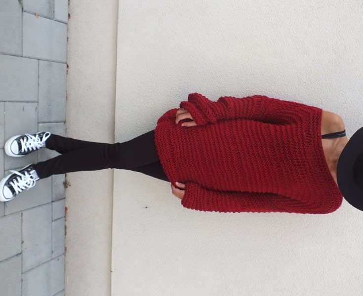 Red Oversized Sweater Cozy Wool Sweater Handknit Sweater Loose