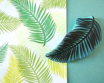 Palm Tree Leaf, Rubber Stamp, Tropical Stamp, Hand Carved, Summer decor, Palm Beach, tropical