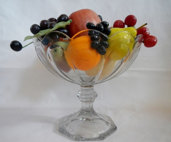 Vintage Large Pedestal Bowl Clear Glass Fruit Bowl