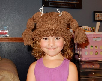 Cabbage Patch Doll Hat//Cabbage Patch Wig//Costume//Children's Hat//Winter Hat//newborn to adult//Pig tails//Braids//Ponytail// Curly//
