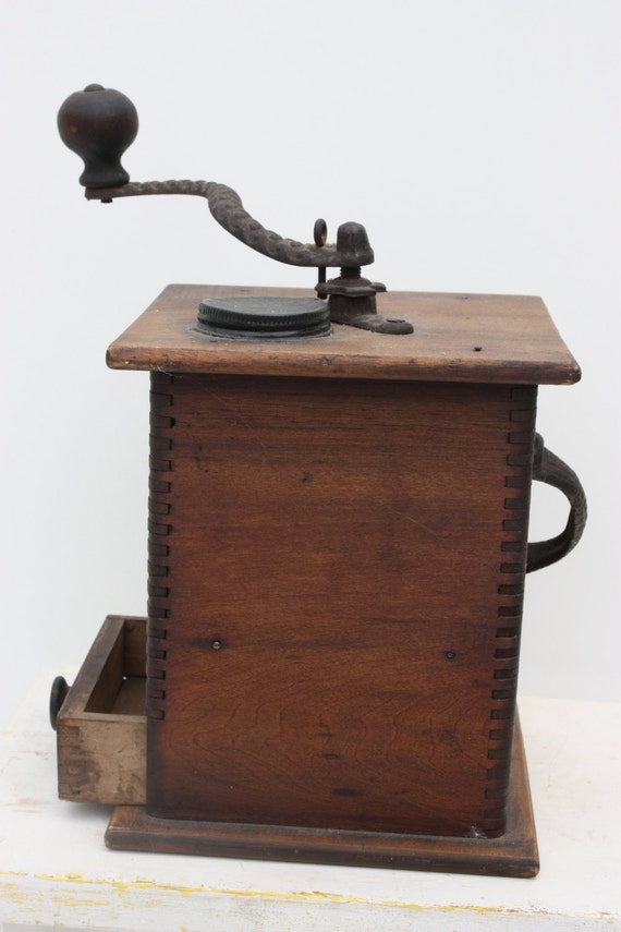 Antique Coffee Mill with Drawer Antique Wood Dovetailed