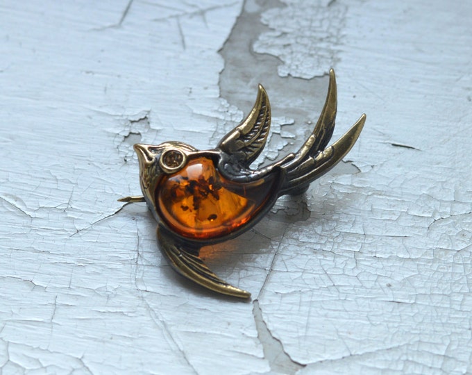 The Bird Of Happiness // Brooch made from metal brass cabochon natural amber // Vintage Style // Boho and Bohemian // Fresh Trends for Her