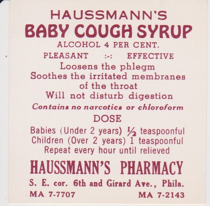 Baby Cough Syrup Vintage Pharmacy Label