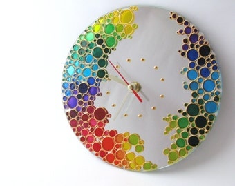 Mirror Wall Clock Rainbow Bubbles Hand Painted Silent Wall clock