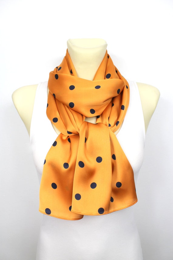 Polka Dots Scarf Orange Satin Scarf Fashion Scarf Women Shawl Unique Scarf Satin Scarf Gift Mom Summer Outdoors Summer Party Gift Girlfriend