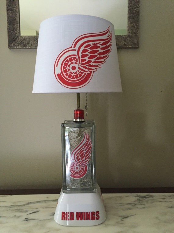 Detroit redwings hockey Lamp with red lights inside block and