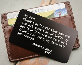Custom Wallet Card, Personalized Wallet Insert, Metal Wallet Insert: Valentines Day, Wedding Gift for Him, Grooms Gift, Fathers Day Gift