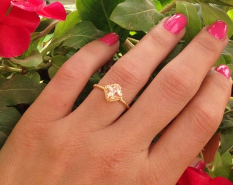 20% off-SALE!! November Birthstone Jewelry - Citrine Ring - Genuine Gemstone - Square Ring - Stacking Ring - Gold Ring - Simple Jewelry