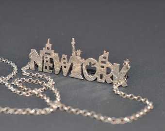 New York Skyline Statement Necklace Sterling Silver 925 City Necklace US Jewelry NY Woman Statement Necklace Jewelry Statue of Liberty
