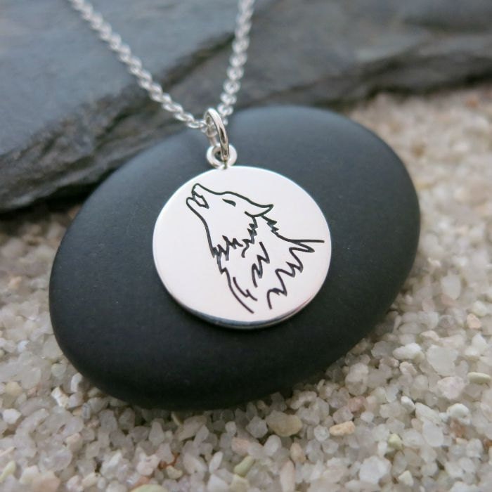 Wolf Necklace Sterling Silver Howling Wolf Charm Spirit