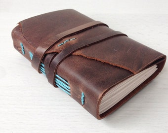 Personalized notebook, custom sketchbook, leather journal, travel gifts, rustic brown leather, A7, monogram optional, birthday gift