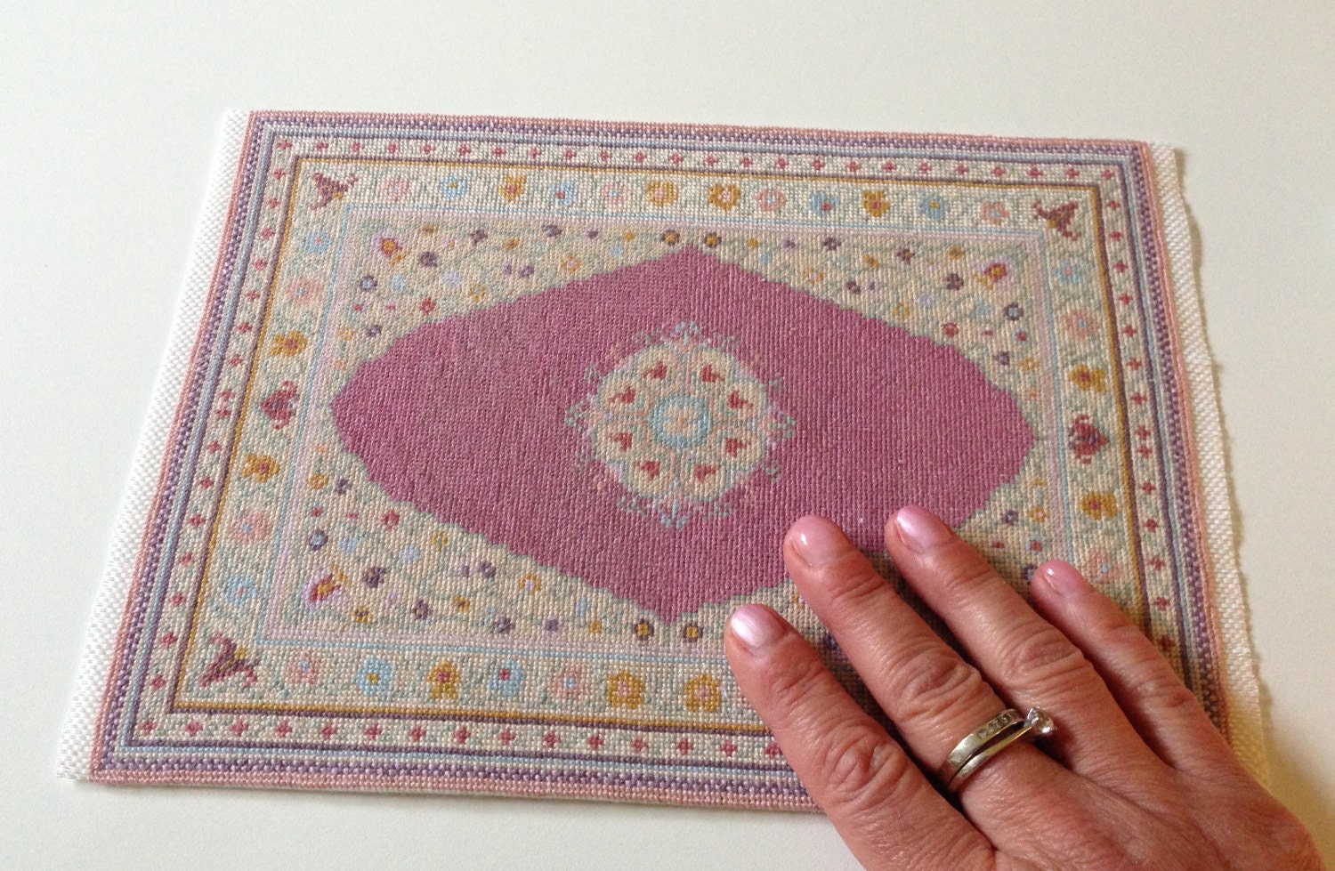 Miniature hand embroidered rug/carpet 1/12 by SparkleWithMeSweden