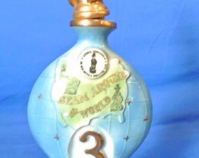 Storewide 25% Off SALE Vintage Original Jim Beam Liquor Decanter Featuring Number 3 Annual Convention With Gold Trophy Atop A Globe Style Ba