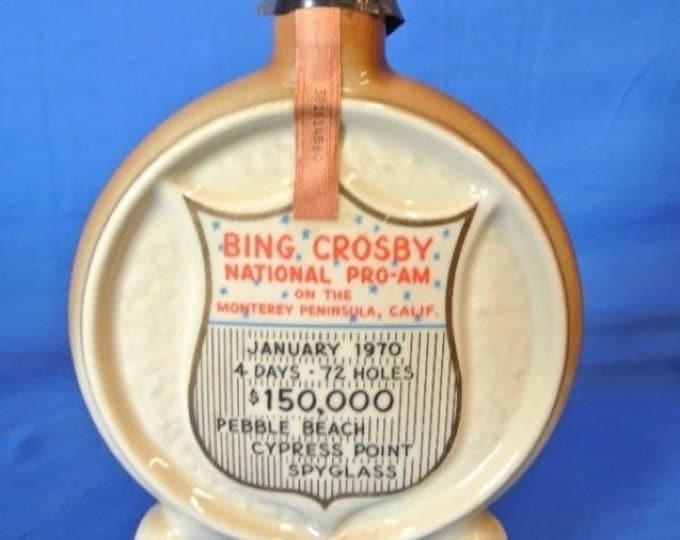 Storewide 25% Off SALE Vintage Original Jim Beam Liquor Decanter Featuring Bing Crosby National Pro-Am January 1970 Commemorative Celebratio