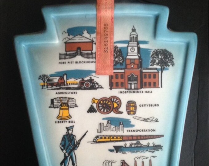 Storewide 25% Off SALE Vintage Original Jim Beam Liquor Decanter Featuring Historic Pennsylvania "The Keystone State" Design Set In Cobalt B