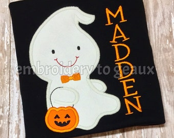 Personalized Glow in the Dark Boy Ghost Appliqued T-Shirt or Bodysuit, Halloween Shirts for Boys, Boys Halloween Shirt, Halloween Shirt