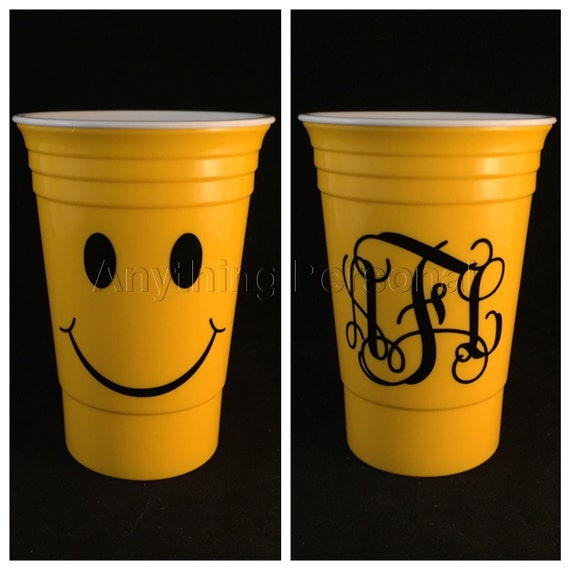 Personalized Solo Cup Smiley Face Cup Monogram Solo Cup