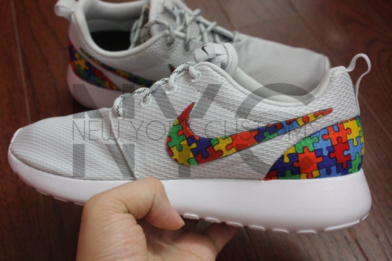 Nike Roshe Run Grey Autism Awareness Puzzle Pieces Custom Men