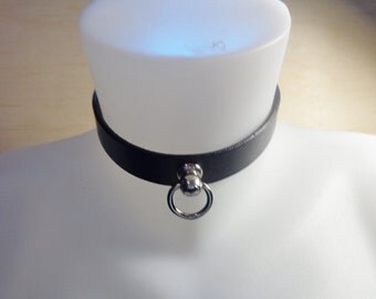 BDSM Collar,Black BDSM Collar, Black Leather Collar, Lace Up Collar With Swivel Ring, Mature Collar, Handmade BDSM Collar With Swivel Ring.