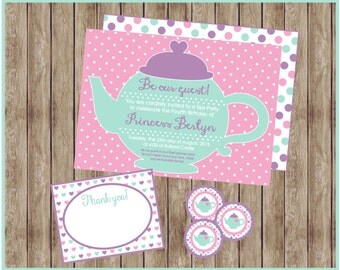 Princess Tea Party Birthday Invitation Set. Custom, Digital, Printable for Princess Birthday Party, or Tea Party Birthday Party.