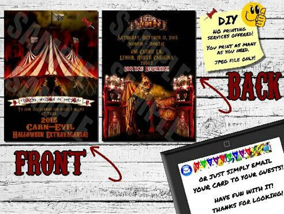 Items similar to EVIL CARNIVAL INVITATION - Printable Invite Emailable ...