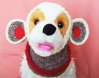 Sock Monkey Dog Snood / Hand Knit / Long Ear Covering / Cold Weather Snood/3 Sizes