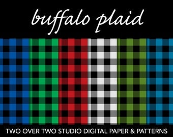 Buffalo Plaid Digital Paper: "Buffalo Check" in Red, Green, and Blue for Camping or Winter Rustic Backgrounds and Scrapbooks