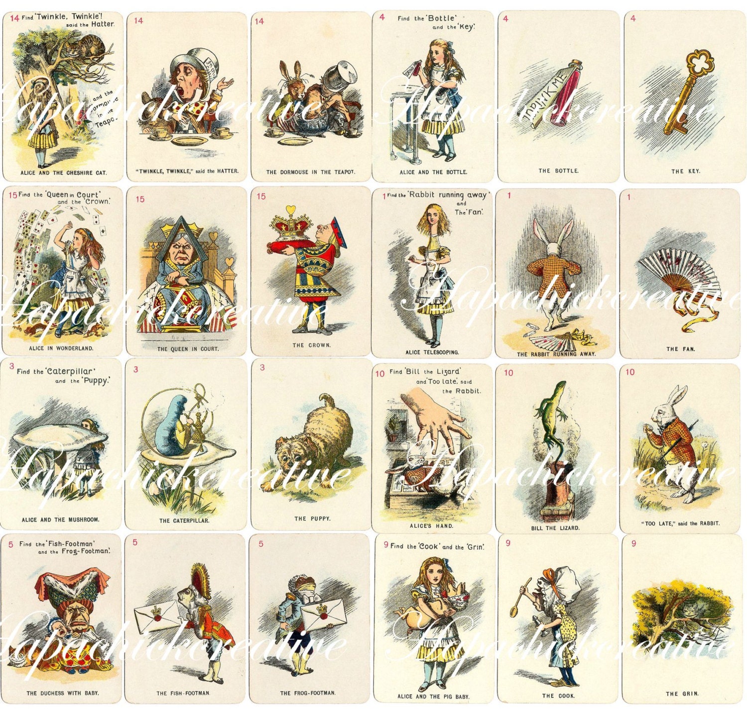 Printable Alice in Wonderland Playing Cards Set of 24