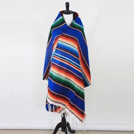 vintage mexican handwoven serape blue