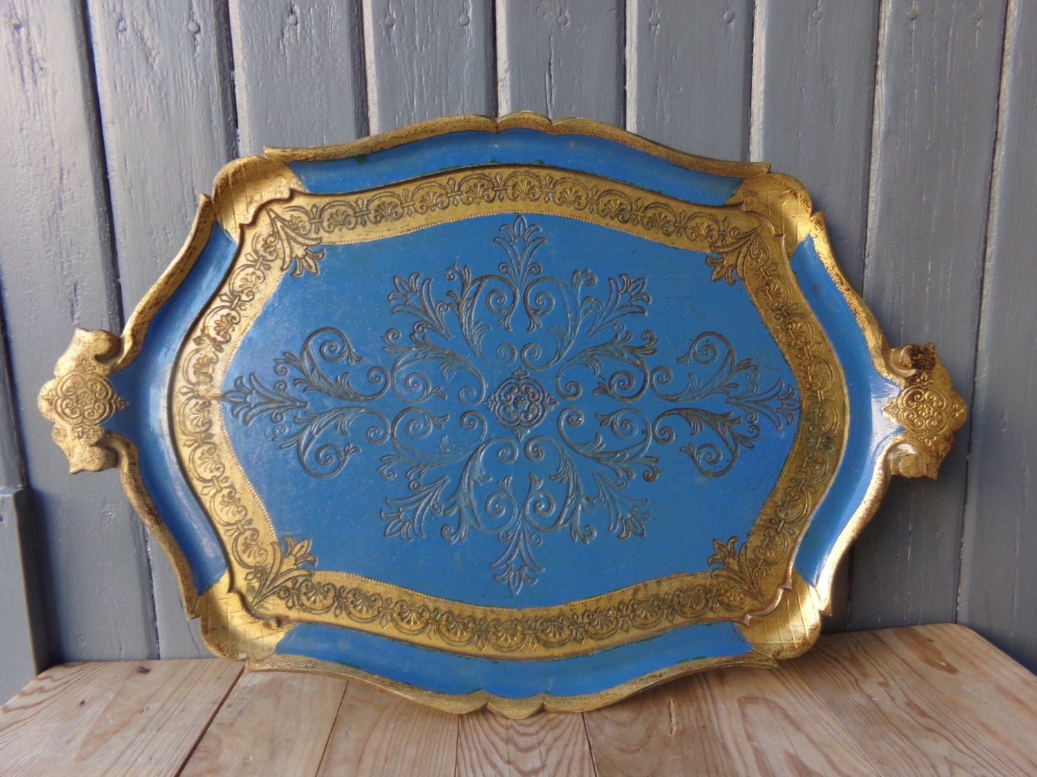 Vintage Italian large serving tray, romantic Florentine design, Made in Italy, shabby chic