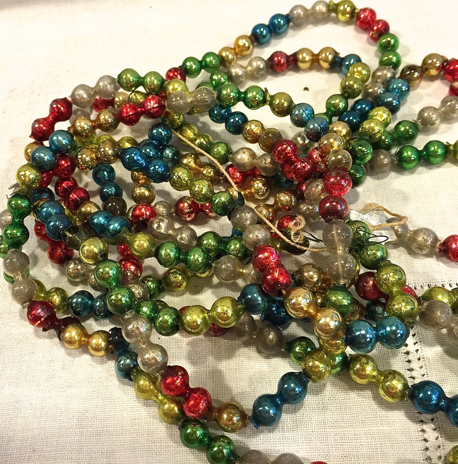 Vintage Mercury Glass Garland Glass Bead Chain 10 feet