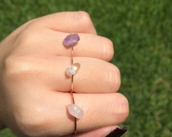 moonstone ring, rose quartz ring amethyst ring rose gold amethyst, wire wrapped rings, stacking rings, big little sorority, boho rings, 5sos