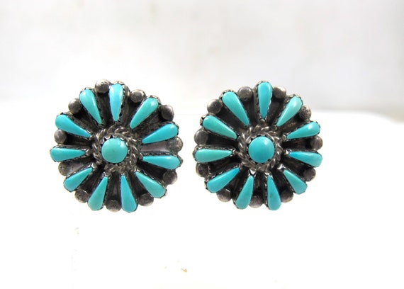 ZUNI Earrings Turquoise Petit Point Clip On by TonettesTreasures