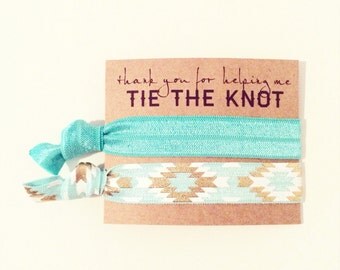Hair Tie Bridesmaid Gift | Turquoise, Mint + Gold Aztec Hair Ties, Mint Bridesmaid Hair Tie Favor, Turquoise Bohemian Boho Bridesmaid Gifts