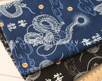 Dragon Fabric. Japanese Fabric. Cotton Fabric. Blue Dragon fabric. Asian Fabric. JP100108