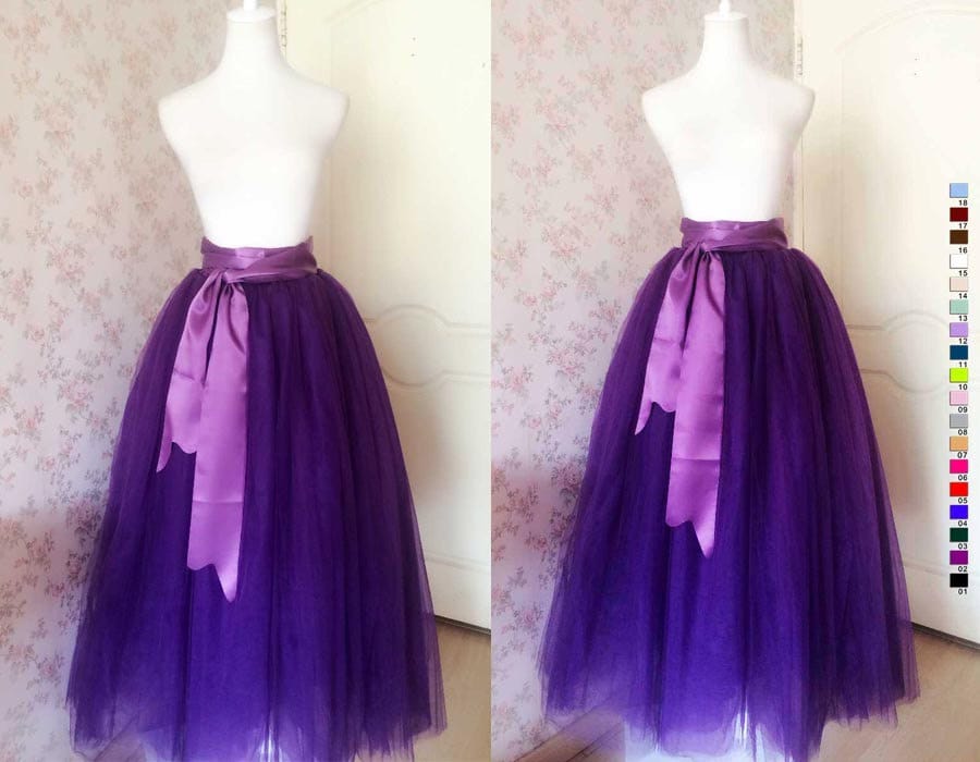 Purple Maxi Skirt Bridal Maxi Tulle Skirt Purple Tulle Skirt To Floor Romantic Bow Tie 9457