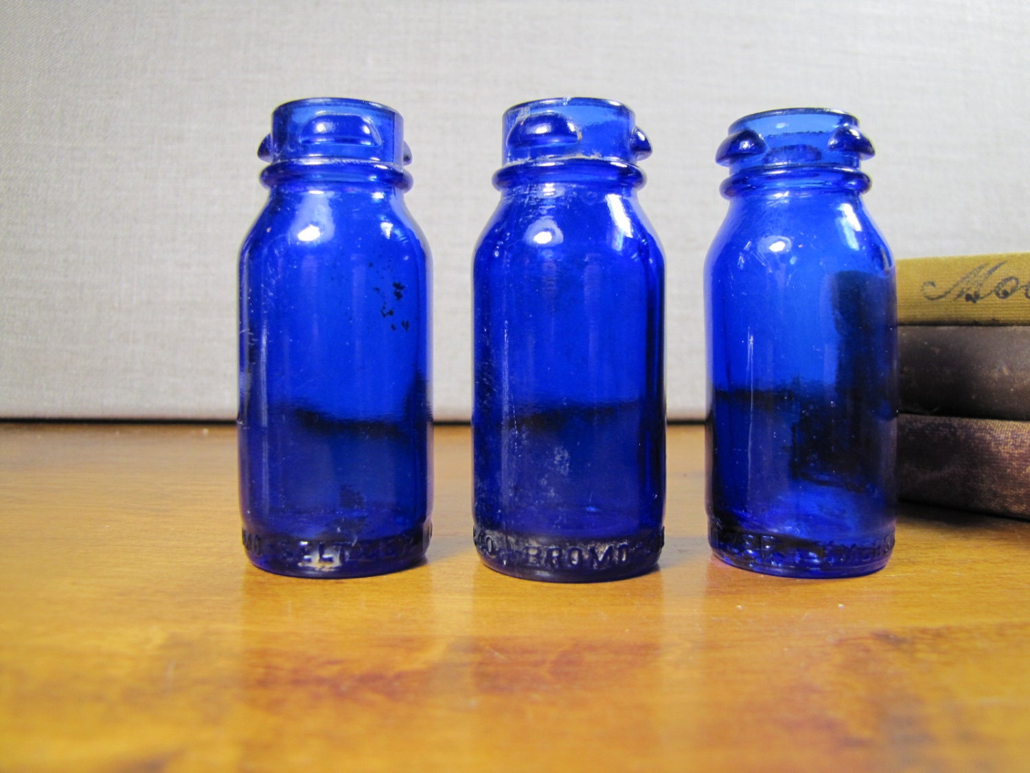 Cobalt Blue Bromo Seltzer Bottles Set of Three 3