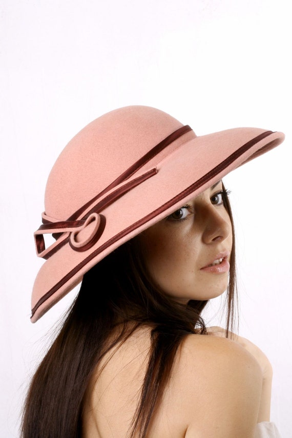 Light pink fedora hat Rabbit felt hat mushroom fedora hat