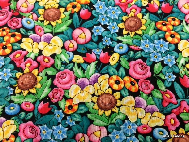 COLORFUL BRIGHT Floral Fabric By Yard Half FQ Mary