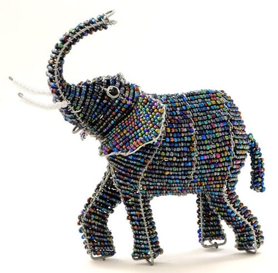 African Fair Trade Beaded Elephant Figurine by WireBeadedAnimals