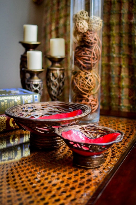 Items similar to Red Handmade Bowl set on Etsy