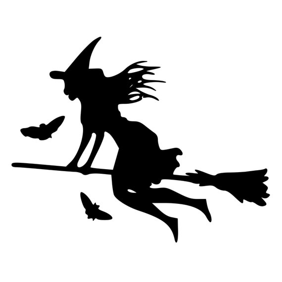 Witch Flying on Broom With Bats Die-Cut Decal Car Window Wall