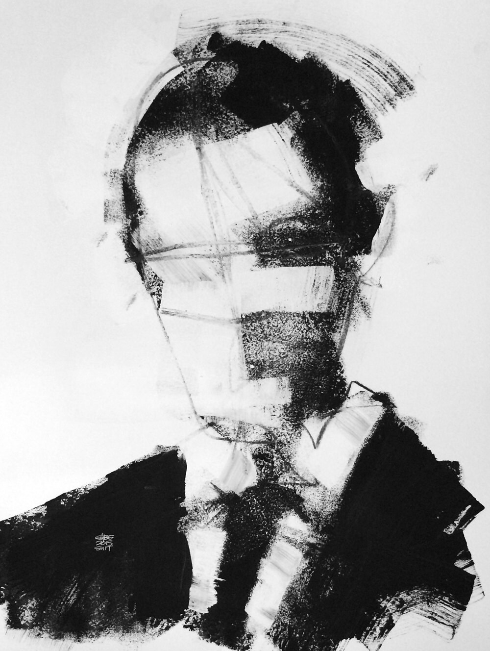 Expressive Modern Black and White Abstract Portrait of a