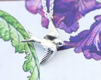 Swallow Necklace, bird jewellery, Silver necklace, Uk seller