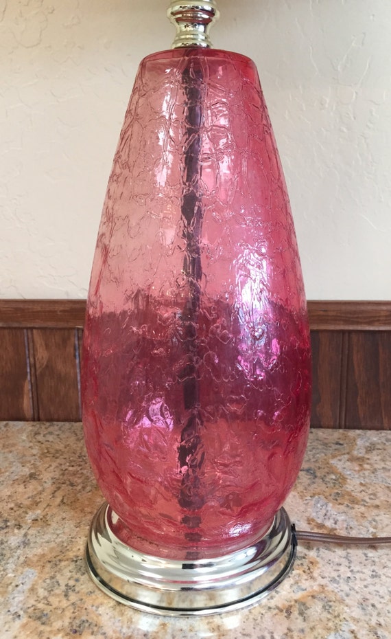 Rare Pink Crackle Glass Lamp Vintage Retro 1950s 1960s with
