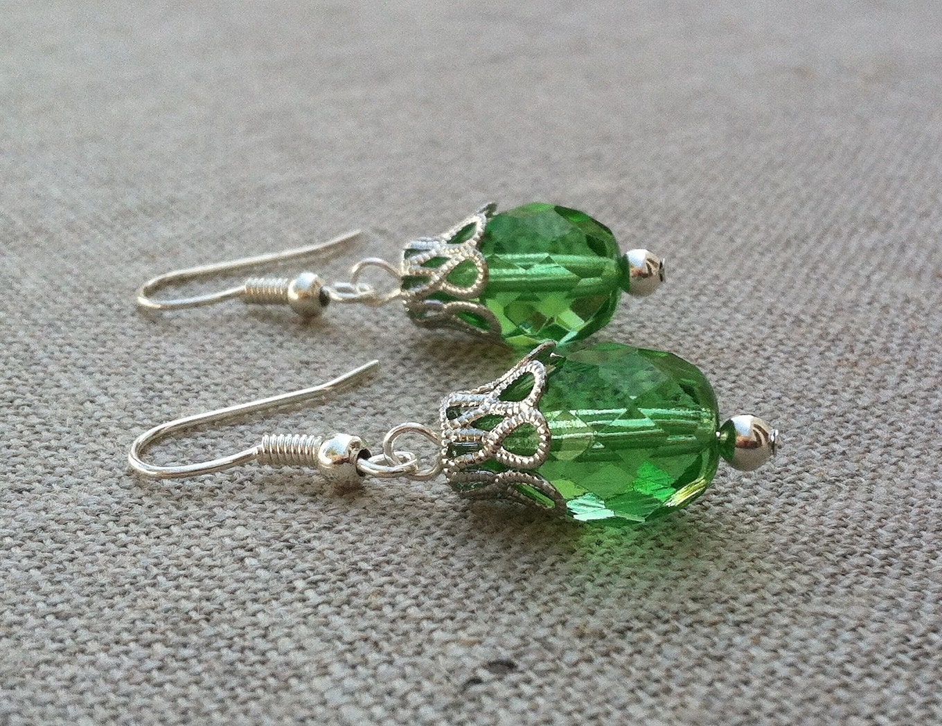 Green Faerie Filigree Lantern Earrings