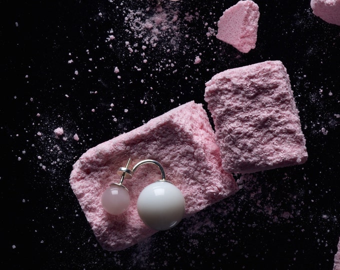 Agate rose quartz earring - Gold earring - Silver earring - Rose quartz earring - White stone earring - Natural stone earring - Gift idea