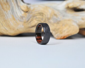 Carbon Fiber and Rosewood ring, Wood Wedding Band, Mens Ring, waterproof finish