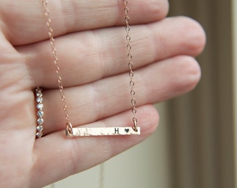 Thin Dainty Rose Gold Bar Necklace, Personalized Bar Necklace, Simple Everyday, Skinny Personalized Necklace, Layering Initial Pink Gold